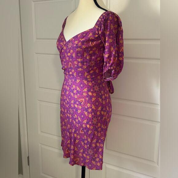 Spell madame peacock sweetheart mini Floral Purple magenta wrap dress size XS - Picture 5 of 10